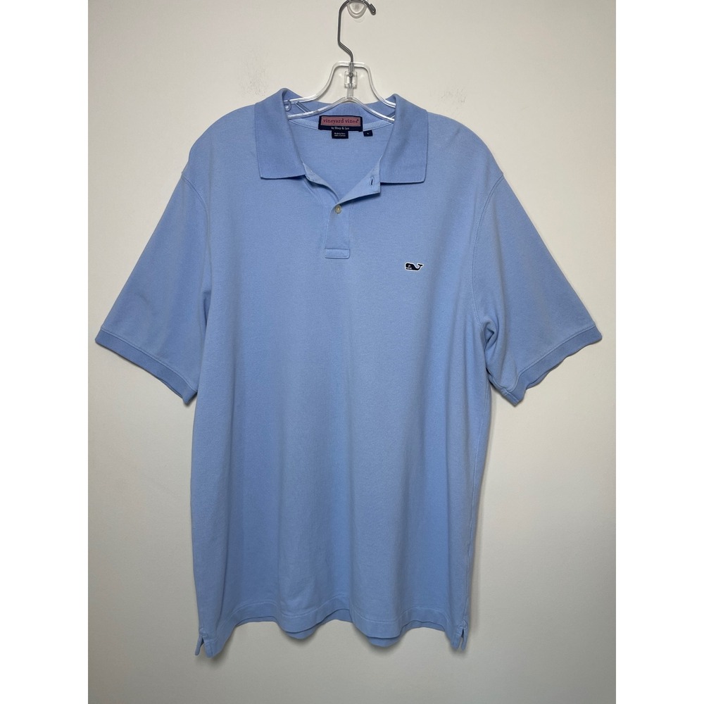 Vineyard Vines Mens Large Light Blue Cotton Pique Short Sleeve Whale Polo Shirt